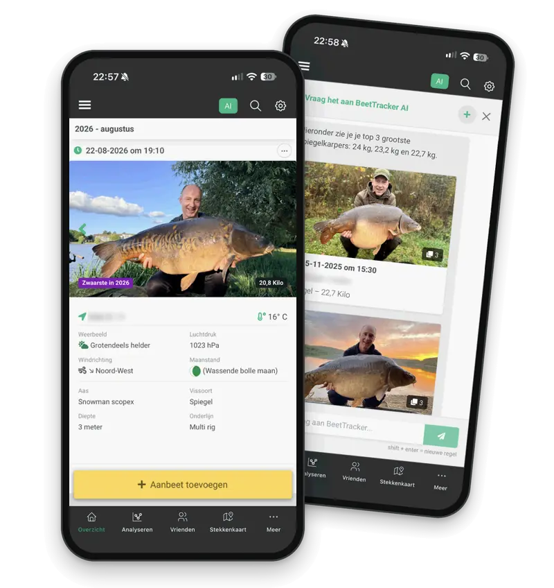 BeetTracker app: vangstscherm en BeetTracker AI