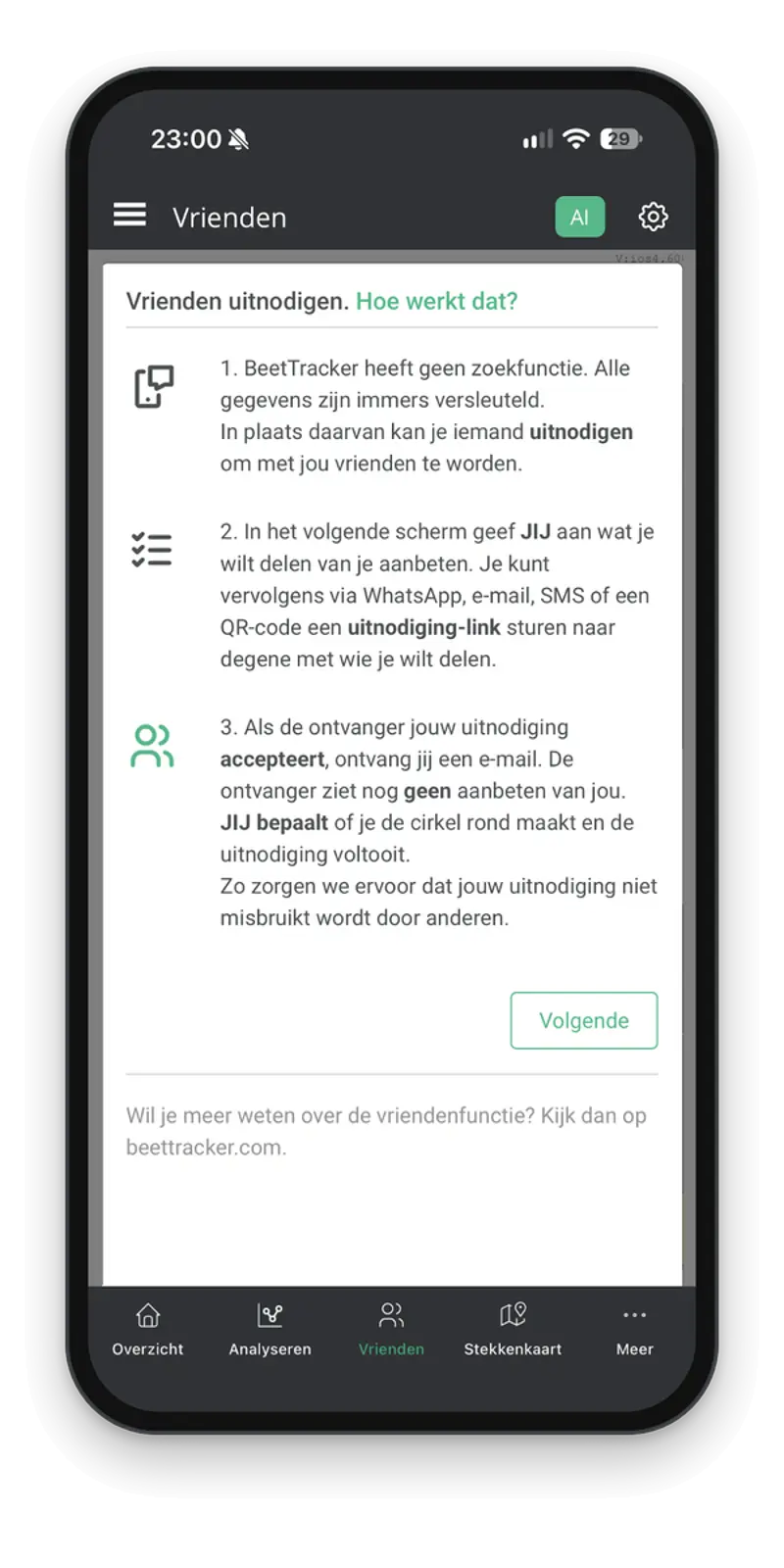 BeetTracker vrienden in de app